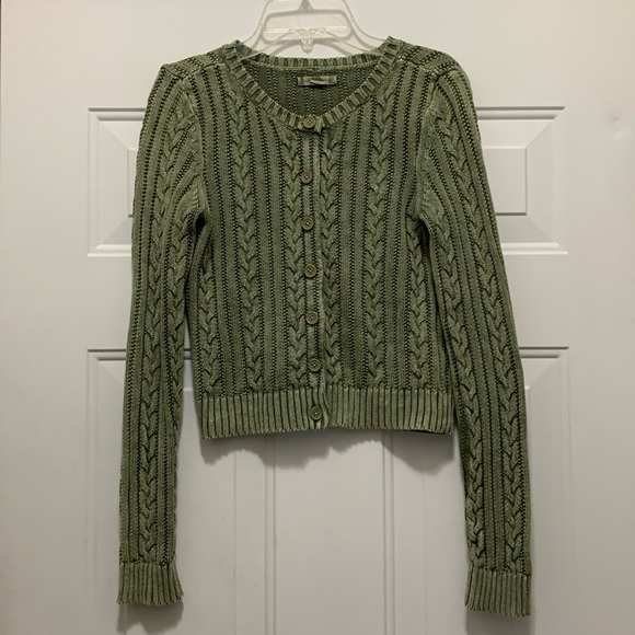 American Eagle Outfitters Sweaters - American Eagle 100% cotton AEO size XS green cable cropped sweater cardigan
